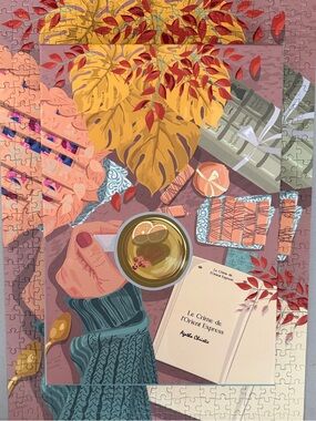 Cozy Autumn Puzzle Art Print — Yellow & Teal Accent
